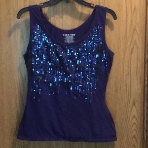Blue slimming tank with sequins on chest area